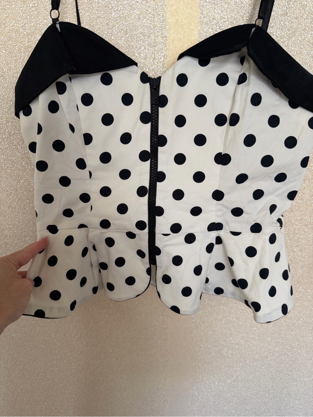 Polka Dot Peplum sexy Corset Top blouse - Black & white with  front zipper